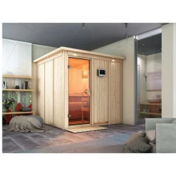 Karibu Systemsauna Rodin 68 mm 9 kW Ofen integr Strg mit Dachkranz