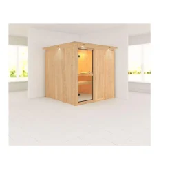 Karibu Systemsauna Rodin 68 mm ohne Ofen mit Dachkranz