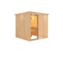 Karibu Systemsauna Rodin 68 mm ohne Ofen mit Dachkranz