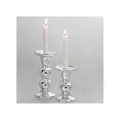 Kerzenhalter Keramik silber Spiegelglanz 9 x 13 cm