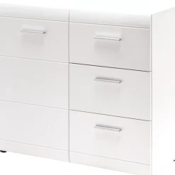 Kommode Adison Fronten in Hochglanz mit Rillenfräsung 96 x 86 x 40 cm weiß