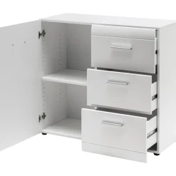 Kommode Adison Fronten in Hochglanz mit Rillenfräsung 96 x 86 x 40 cm weiß