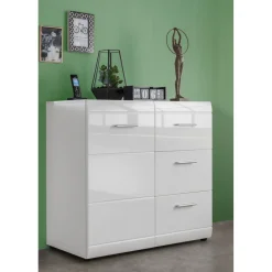 Kommode Adison Fronten in Hochglanz mit Rillenfräsung 96 x 86 x 40 cm weiß