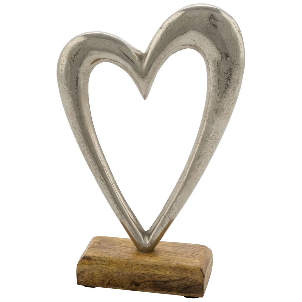 Kunstgewerbe Gehlmann Aluminiumherz auf Holzsockel silber 22 x 14,5 x 5 cm