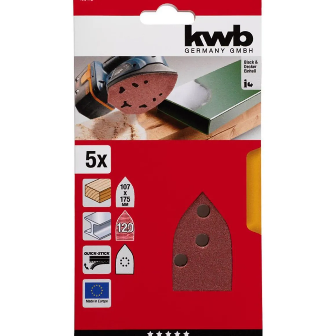 kwb Schleifdreiecke Quick Stick Holz und Metall 107 x 175 mm K120