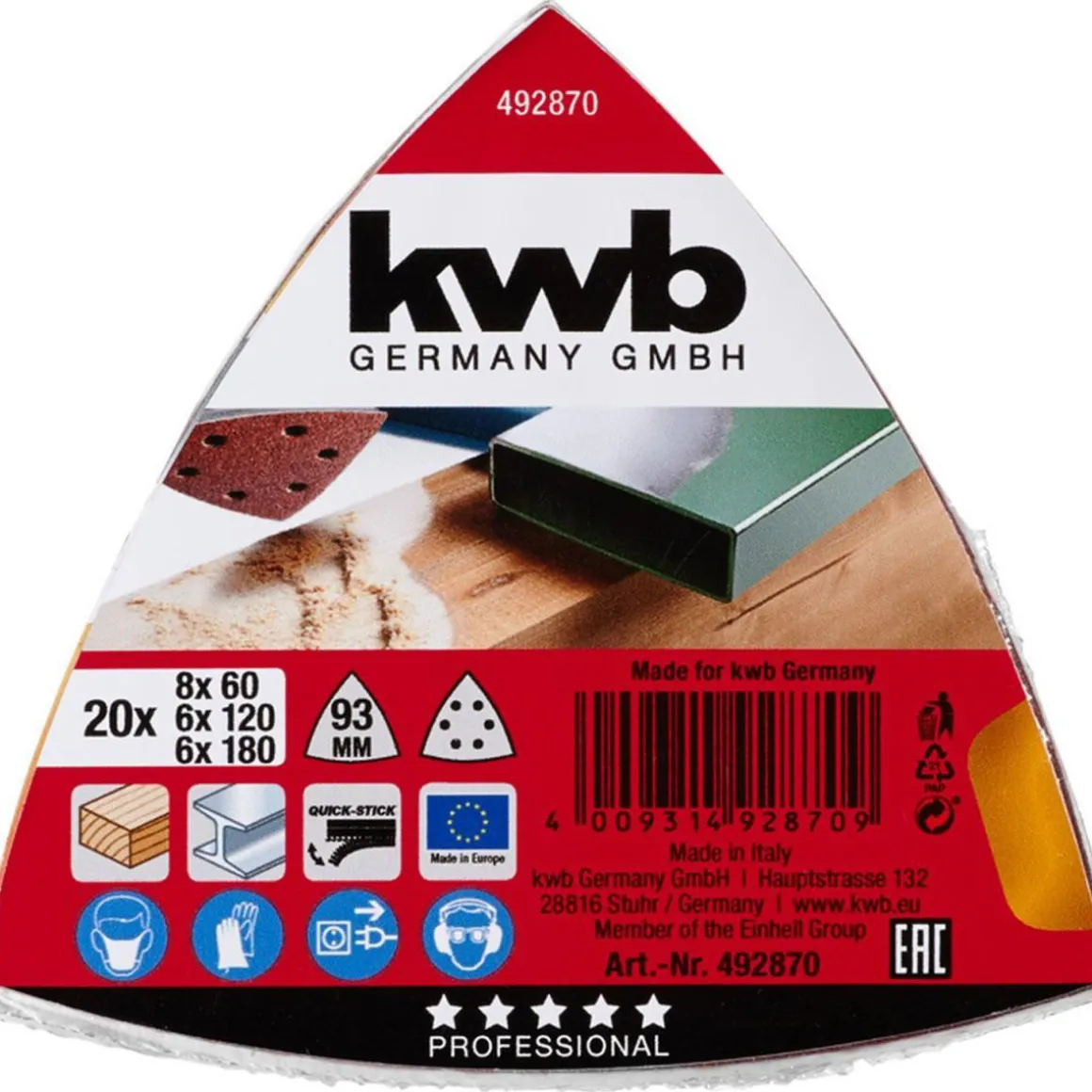 kwb Schleifdreiecke Quick Stick Holz und Metall 93 mm