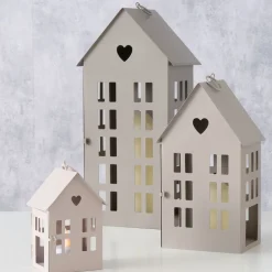 Laterne Alamo Haus 17 x 14 x 35 cm beige hellbraun Metall