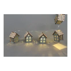 LED Kette Häuser 75cm grün Holz 8LED für 2AA