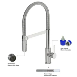 Lenz Küchenarmatur ALUNA mit Pendelbrause Edelstahloptik