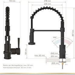 LENZ ND-Spültischamatur Nova mit Brause Schwarz Matt