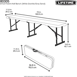 Lifetime Bank mit Klappfunktion 29,2x182,8x42,1cm Weiß