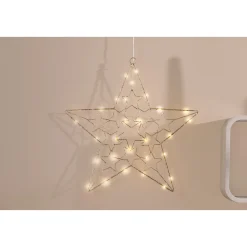 Metallstern 30 LEDs hängend batteriebetrieben AA gold 18 cm