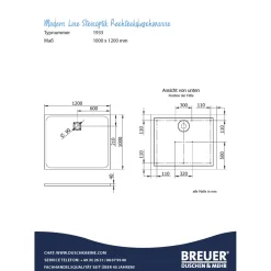 Mineralgruss-Duschwanne Modern Line Steinoptik, Steingrau, 1000 / 1200 mm