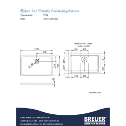 Mineralgruss-Duschwanne Modern Line Steinoptik, Weiß, 750 / 1200 mm
