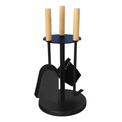 MyFireTool Kaminofenbesteck 3tlg., Farbe: Schwarz, Pulverbeschichtet, Holzgriffe