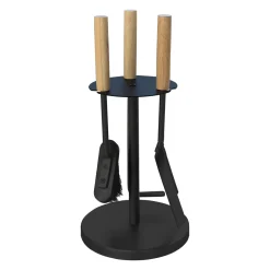 MyFireTool Kaminofenbesteck 3tlg., Farbe: Schwarz, Pulverbeschichtet, Holzgriffe
