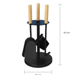 MyFireTool Kaminofenbesteck 3tlg., Farbe: Schwarz, Pulverbeschichtet, Holzgriffe