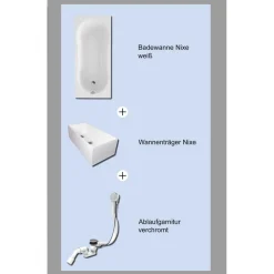 Ottofond Badewanne 170 x 75 cm weiß mit Wannenträger und Ab-/Überlaufgarnitur