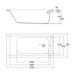 Ottofond Badewanne Costa 170 x 75 cm weiß