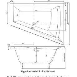Ottofond Badewanne Galia II Modell A 175 x 135 x 70 cm weiß
