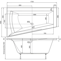 Ottofond Badewanne Galia I Modell B 170 x 100 x 65,5 cm weiß