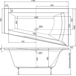 Ottofond Badewanne Galia I Modell A 170 x 100 x 65,5 cm weiß