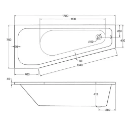 Ottofond Badewanne Koala Vario B 1700 x 750 mm weiß