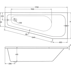 Ottofond Badewanne Koala Vario A 170 x 75 cm weiß