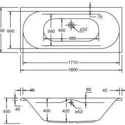 Ottofond Badewanne Madera 1800 x 800 mm weiß