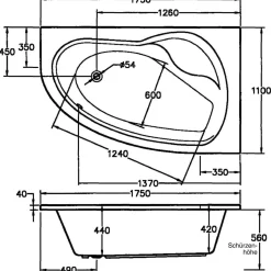 Ottofond Eckwanne Loredana Mod A 175 x 110 cm weiß