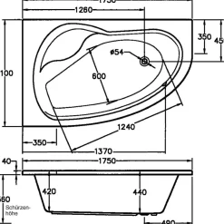 Ottofond Eckwanne Loredana Mod B 175 x 110 cm weiß