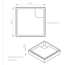 Ottofond Komplettset Duschwanne quadratisch 80 x 80 cm weiß mit Träger und Ablaufgarnitur