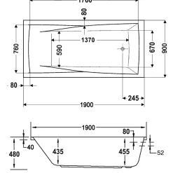 Ottofond Whirlpool-Komplettset Atlanta 190 x 90 cm inklusive Farblichtwechsler