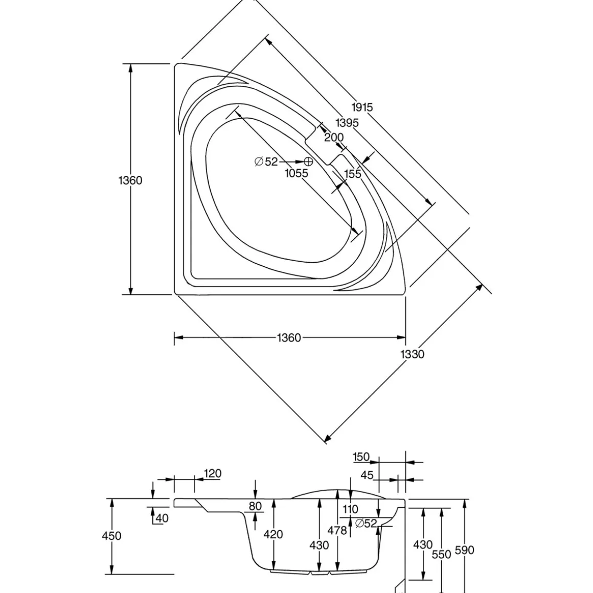 Ottofond Whirlpool-Set Laguna 136 cm weiß Typ 3
