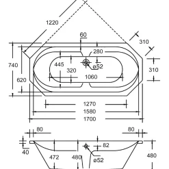 Ottofond Whirlpool-Set Sicilia 170 x 75 cm weiß/chrom Typ 1