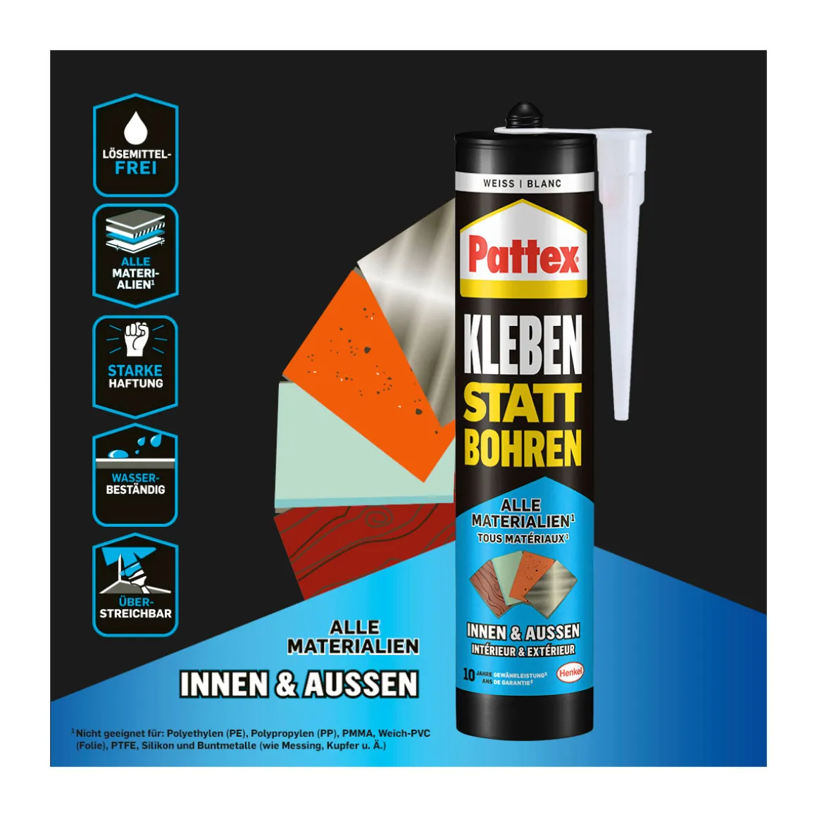 Pattex Montagekleber Kleben statt Bohren Innen und Außen 450 g