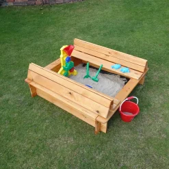 Promadino Sandkasten Donald 100 x 100 cm klappbare Abdeckung