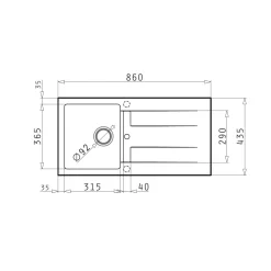 Pyramis Einbauspuele ATHLOS 86 x 43,5 cm 1B 1D Granit Carbon
