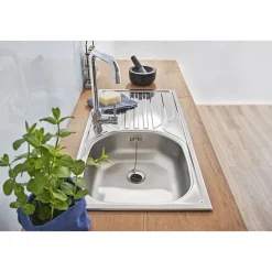 Respekta Edelstahl-Spüle inkl Ab- und Überlaufgarnitur 86 cm