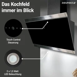 Respekta Haube Schwarz, 60 cm, EEK A++9 Leistungsstufen LED-Beleuchtung