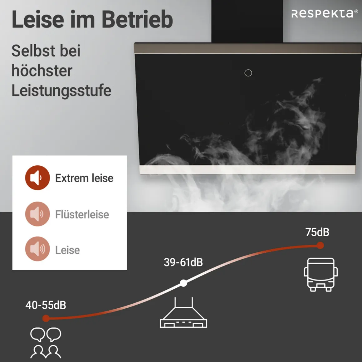 Respekta Haube Schwarz, 60 cm, EEK A++9 Leistungsstufen LED-Beleuchtung