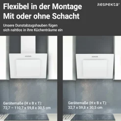 Respekta Kopffreie Schräghaube Leila Glas weiß 60 cm