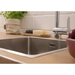 Respekta Spuele Edelstahl 49 cm inkl. Ab- und Ueberlaufgarnitur