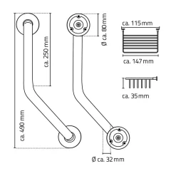 Ridder Winkel-Haltegriff inkl Ablagekorb Sam M chrom