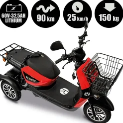 Rolektro E-Carrier 25 V.3 Lithium, Rot, ohne Koffer, 60V-32,5Ah Akku, 1000 Watt