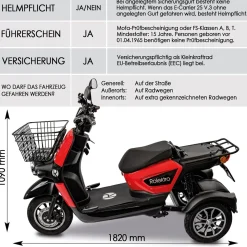 Rolektro E-Carrier 25 V.3 Lithium, Rot, ohne Koffer, 60V-32,5Ah Akku, 1000 Watt