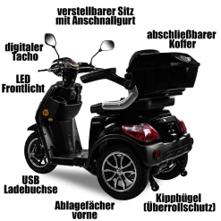 Rolektro E-Dreiradroller „25 V.3“ 1000 W, schwarz