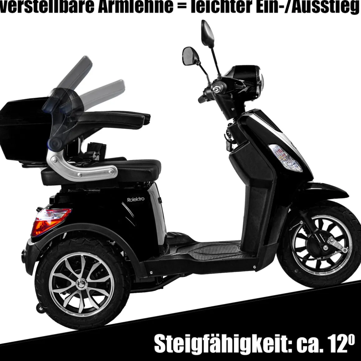 Rolektro E-Dreiradroller „25 V.3“ 1000 W, schwarz