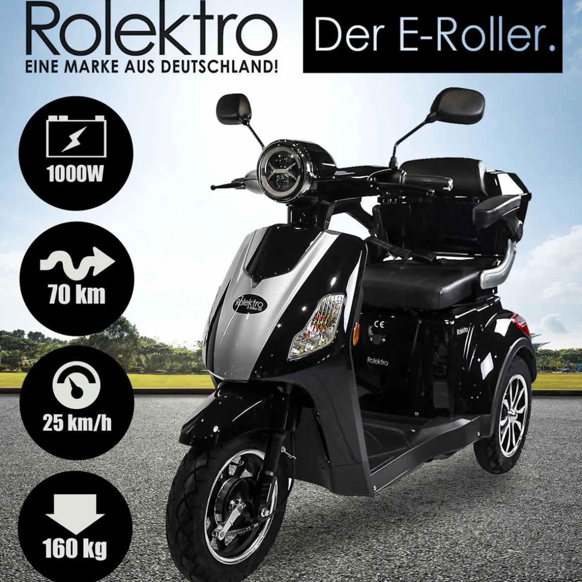 Rolektro E-Dreiradroller „25 V.3“ 1000 W, schwarz