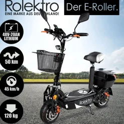 Rolektro E-Scooter „E-Joy 45“ Schwarz, 48 V-20 AH Akku, 1000 W
